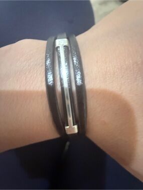 Black Leather Smart Bracelet with Silver Accent